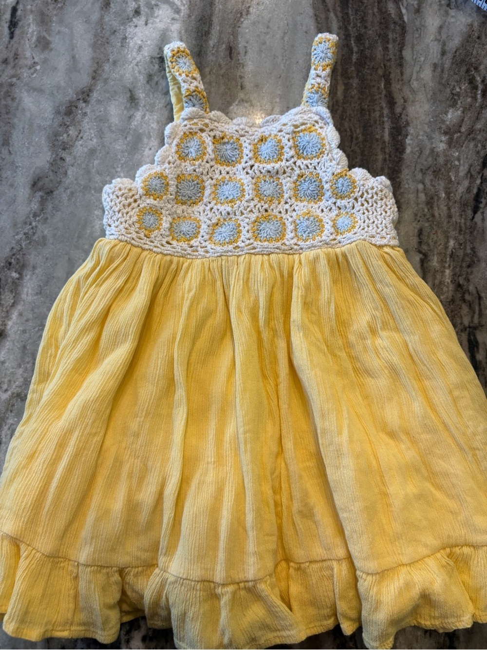 haute hippie Girls Yellow Crochet Dress